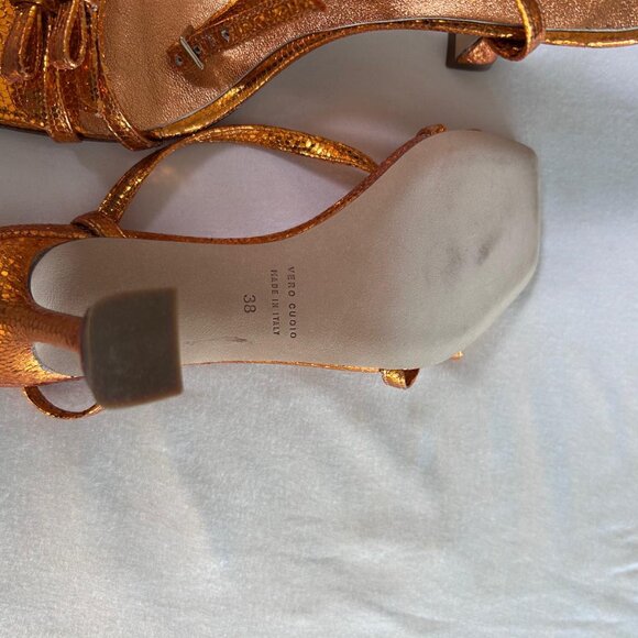 New Romina Pratali Orange Made in Italy strappy heels Genuine Leather - Picture 6 of 7